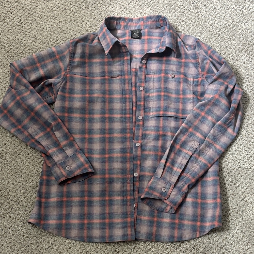Women’s REI Plaid Button-Up Shirt - Blue and Coral